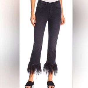 FRAME denim Le High Straight Feather trimmed Jean Black Straight Leg Sz 30